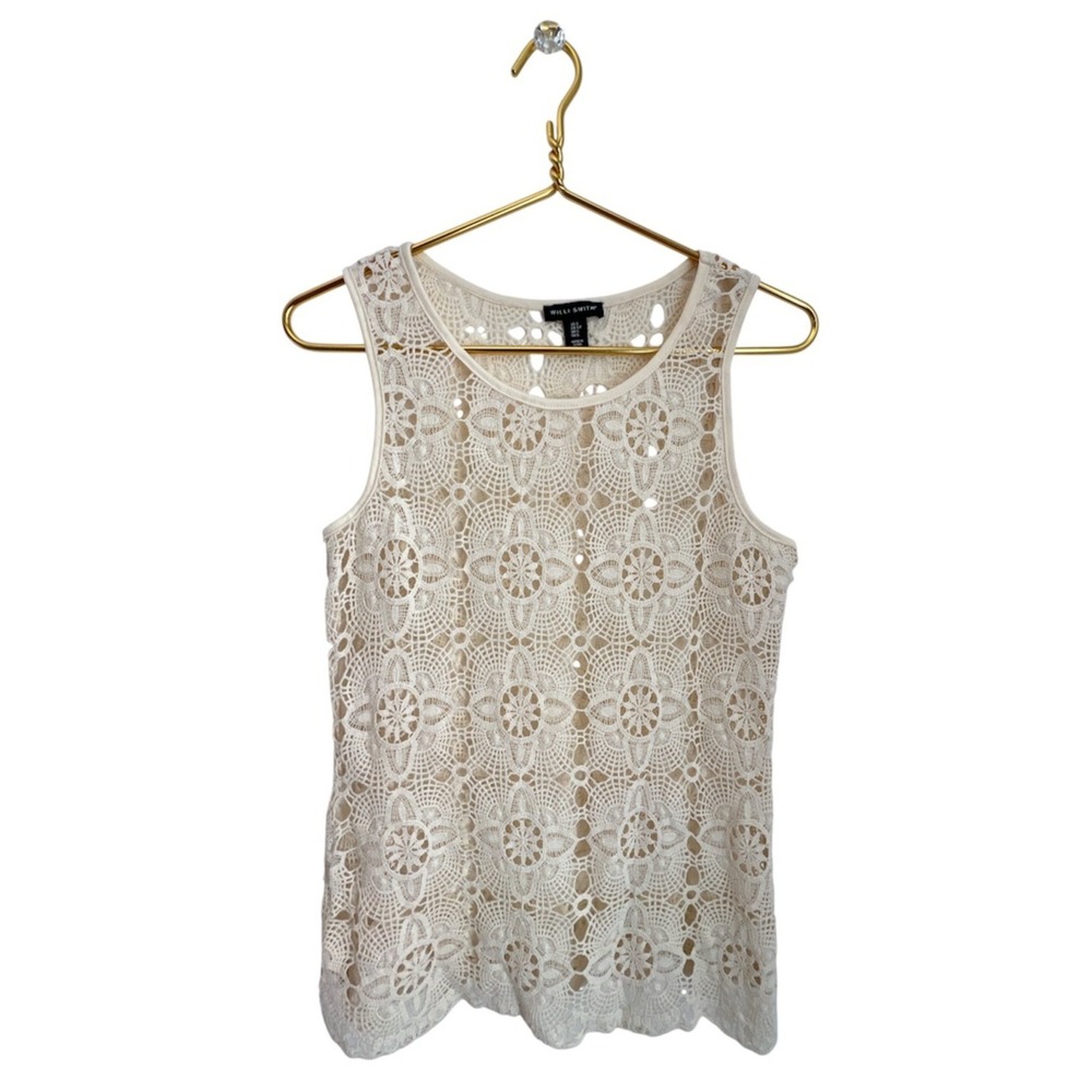 Crochet Tank Top Willi Smith Women S Sleeveless Ivory Boho Coastal Floral Y2K